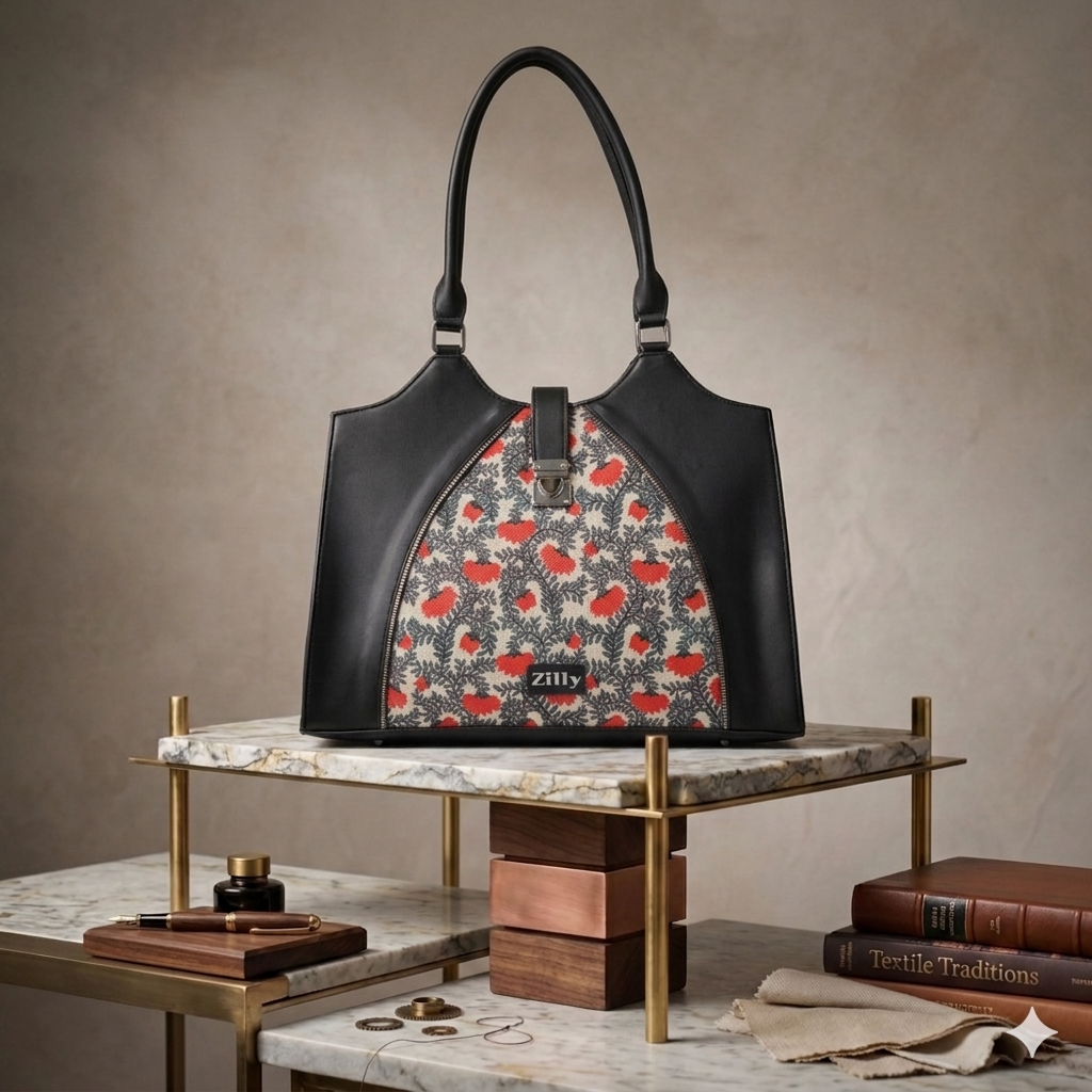 Zilly Vana Carryall laptop bag | Red kurinji Bloom pattern