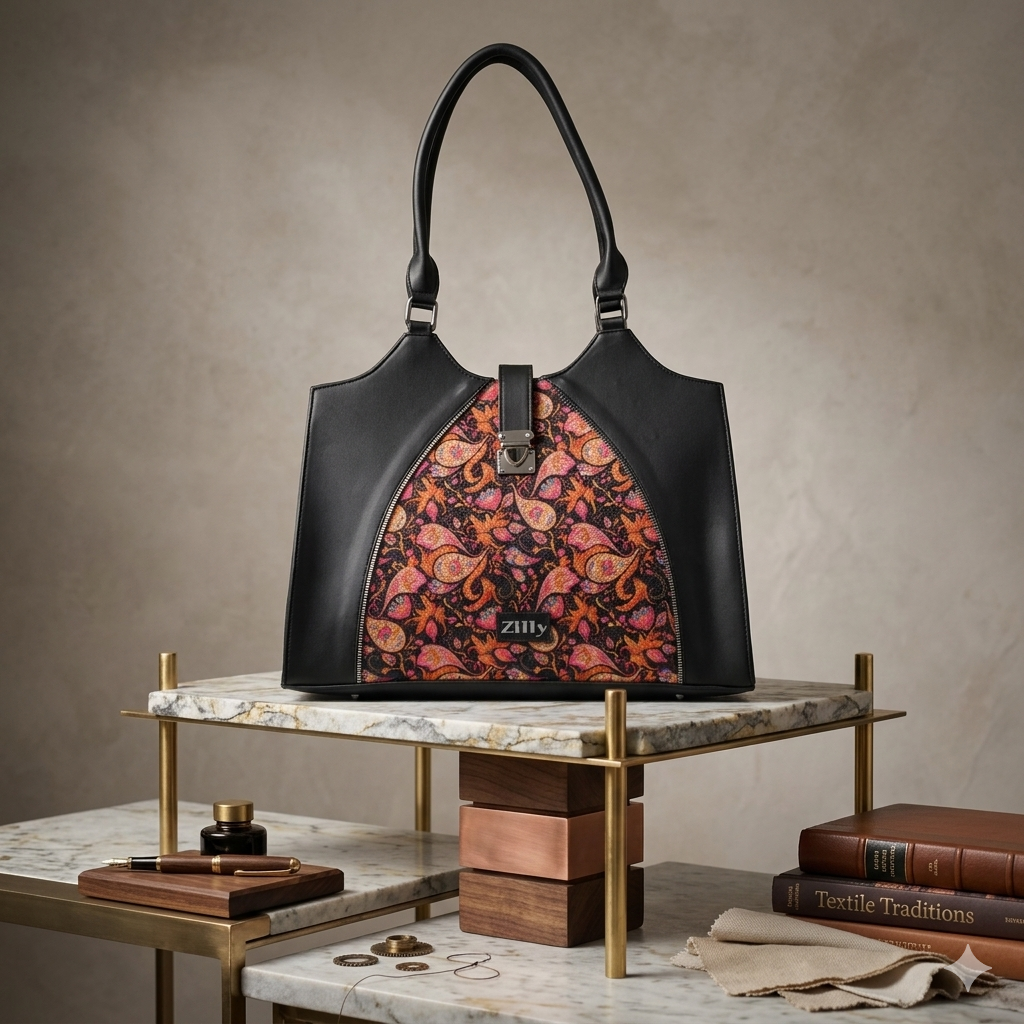 Zilly. Vana Carryall laptop bag- kungumam jaal pattern